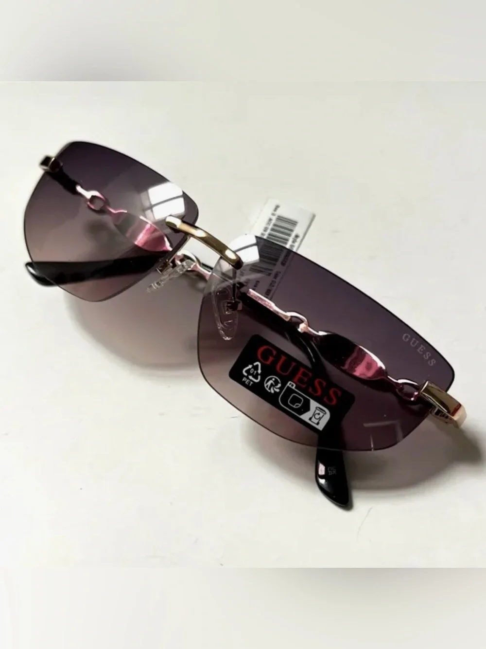 Guess Wrap Rimless Slim Sunglasses Go00083 Metal Gold Cat Eye NWT